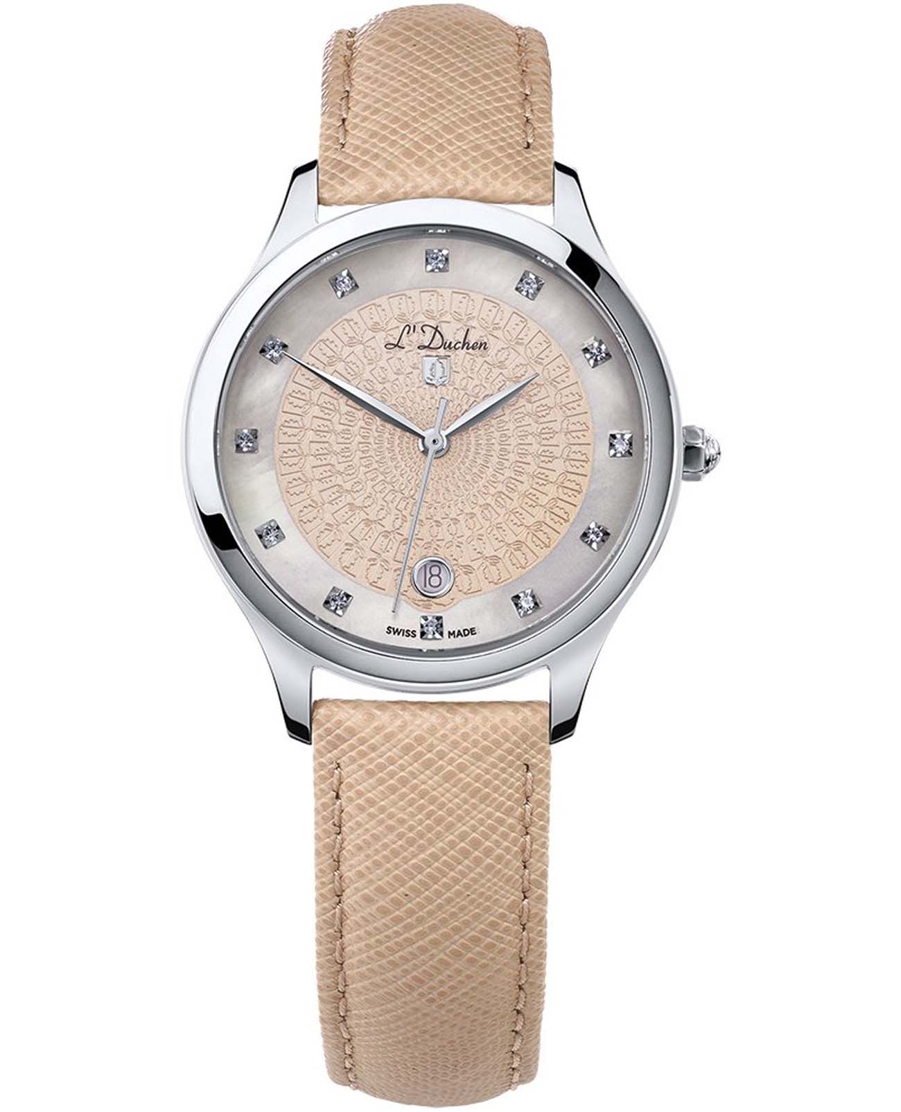 L'Duchen L'Duchen Grace D 791.15.35  D 791.15.35 кварцевые женские часы бежевый циферблат, браслет кожаный — вид спереди